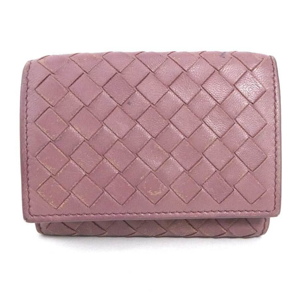 Bottega Veneta trifold wallet compact intrecciato leather dusty pink